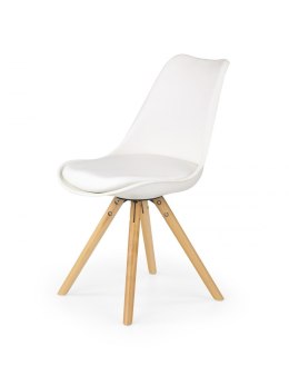 Halmar K201 krzesło białe materiał: drewno lite / tworzywo ABS / eco skóra, kolor: drewno - buk, ABS - biały