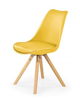 Halmar K201 krzesło żółty materiał: drewno lite / tworzywo ABS / eco skóra, kolor: drewno - buk, ABS - żółty