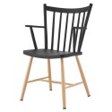 King Home Krzesło MILA ARM czarne - polipropylen i drewno bukowe z podłokietnikami