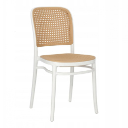 King Home Krzesło WICKY białe, beżowa plecionka polipropylen do wnętrz i na zewnątrz można sztaplować