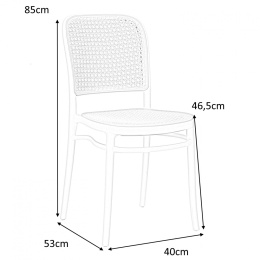 King Home Krzesło WICKY białe, beżowa plecionka polipropylen do wnętrz i na zewnątrz można sztaplować