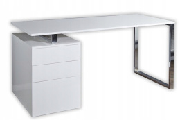INVICTA biurko COMPACT białe - MDF lakierowany połysk, stelaż stal chromowana z kontenerkiem szuflady