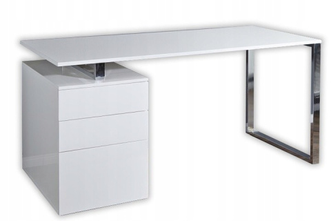 INVICTA biurko COMPACT białe - MDF lakierowany połysk, stelaż stal chromowana z kontenerkiem szuflady