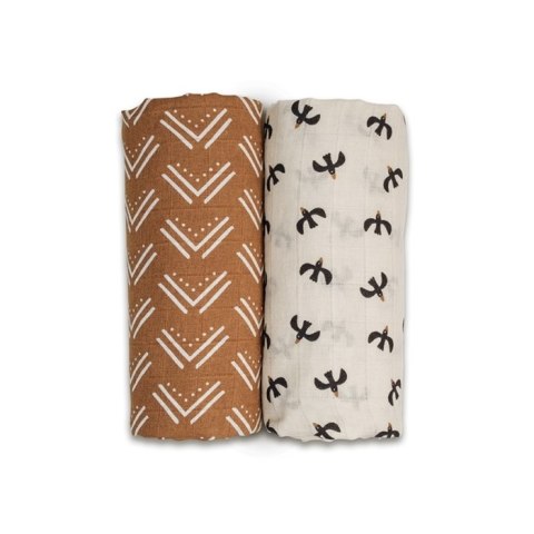 Lulujo Lulujo Boho Kocyk Muślinowy Black Birds/Mudcloth 2szt. Lulujo Lulujo Boho Kocyk Muślinowy Black Birds/Mudcloth 2szt.