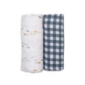 Lulujo Lulujo Boho Kocyk Muślinowy Fish / Navy Gingham 2 szt. Lulujo Lulujo Boho Kocyk Muślinowy Fish / Navy Gingham 2 szt.