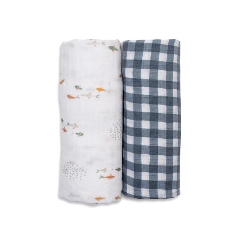 Lulujo Lulujo Boho Kocyk Muślinowy Fish / Navy Gingham 2 szt. Lulujo Lulujo Boho Kocyk Muślinowy Fish / Navy Gingham 2 szt.