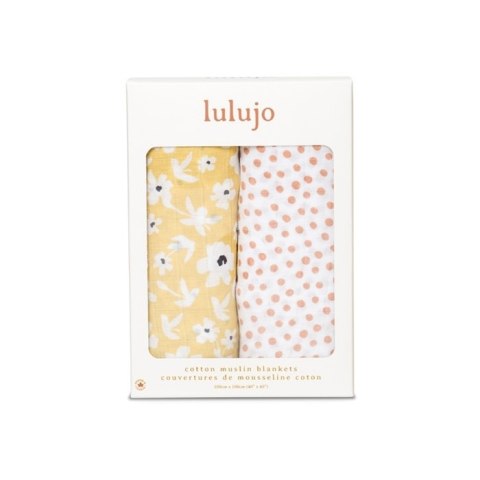 Lulujo Lulujo Boho Kocyk Muślinowy Yellow Wildflowers / Dots 2 szt. Lulujo Lulujo Boho Kocyk Muślinowy Yellow Wildflowers / Dots 2 szt.