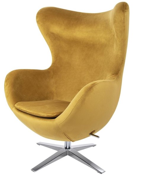 King Home Fotel EGG SZEROKI VELVET khaki zielony obrotowy z funkcją bujania korpus metalowy podstawa stal polerowana