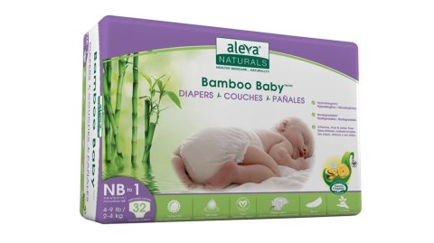 Aleva Naturals Aleva Naturals Bambusowe Pieluchy Rozmiar 1 (2-4kg) 32szt. Aleva Naturals Aleva Naturals Bambusowe Pieluchy Rozmiar 1 (2-4kg) 32szt.