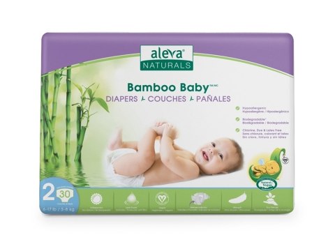 Aleva Naturals Aleva Naturals Bambusowe Pieluchy Rozmiar 2 (3-8kg) 30szt.