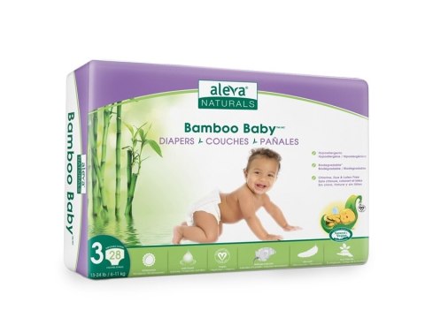 Aleva Naturals Aleva Naturals Bambusowe Pieluchy Rozmiar 3 (6-11kg) 28szt. Aleva Naturals Aleva Naturals Bambusowe Pieluchy Rozmiar 3 (6-11kg) 28szt.