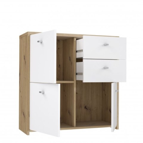 Forte BEST CHEST SQNK223-C804 Komoda, szafka półki, szuflady Dąb Artisan / Biały Forte BEST CHEST SQNK223-C804 Komoda, szafka półki, szuflady Dąb Artisan / Biały