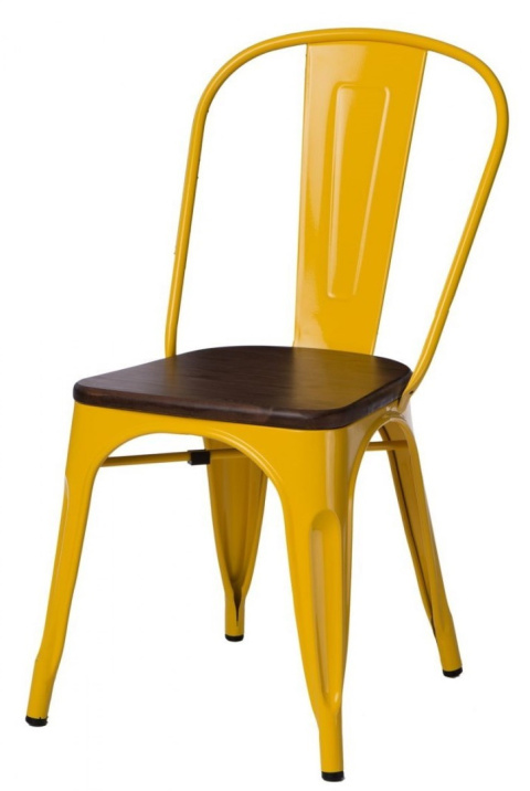 D2.DESIGN Krzesło Paris Wood metalowe żółte drewniane siedzisko sosna szczot. kolor orzech do restauracji jadalni recepcji D2.DESIGN Krzesło Paris Wood metalowe żółte drewniane siedzisko sosna szczot. kolor orzech do restauracji jadalni recepcji