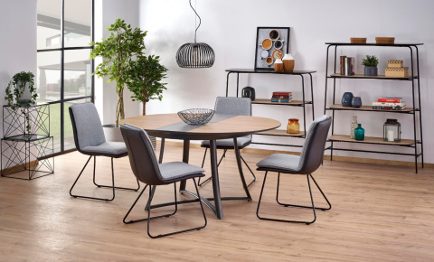 Halmar MORETTI stół rozkładany blat - dąb naturalny / popielaty, nogi - antracyt MDF laminat lakier stal malowana Halmar MORETTI stół rozkładany blat - dąb naturalny / popielaty, nogi - antracyt MDF laminat lakier stal malowana