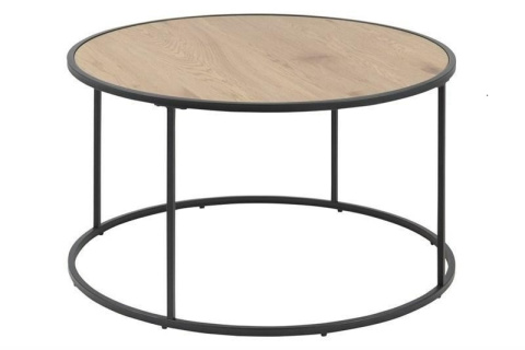 Actona ACTONA okrągły stolik kawowy SEAFORD fi 80 cm - okleinowana płyta meblowa Dąb naturalny podstawa metal czarny Actona ACTONA okrągły stolik kawowy SEAFORD fi 80 cm - okleinowana płyta meblowa Dąb naturalny podstawa metal czarny