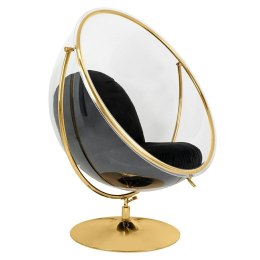 King Home Fotel BUBBLE STAND 2 GOLD VELVET poduszka welur czarna korpus bezbarwny akryl podstawa stal złoty