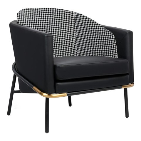 King Home Fotel GUBI ekoskóra czarny PU tkanina pepitka podstawa metal czarno złoty King Home Fotel GUBI ekoskóra czarny PU tkanina pepitka podstawa metal czarno złoty