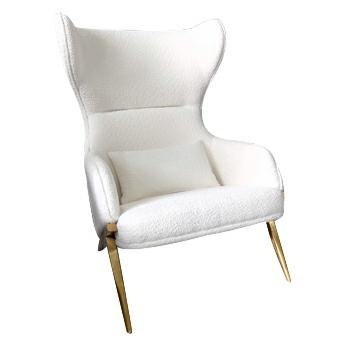King Home Fotel HAMPTON tapicerka - miękka i przyjemna w dotyku tkanina TEDDY biały podstawa metalowa złoty