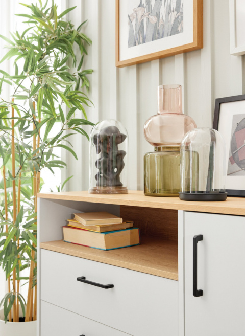 KOMODA 110 Z DRZWIAMI I SZUFLADAMI SANTIAGO System SN07 Meblar - Dąb Biszkoptowy / Biały Lux DO SALONU DLA DZIECKA NASTOLATKA KOMODA 110 Z DRZWIAMI I SZUFLADAMI SANTIAGO System SN07 Meblar - Dąb Biszkoptowy / Biały Lux DO SALONU DLA DZIECKA NASTOLATKA