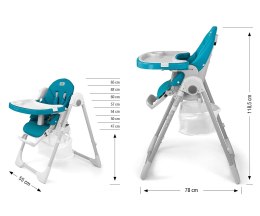 Milly Mally Krzesełko do karmienia Bueno Ocean Niebieskie 6-36 m ekoskóra regulowane pasy wypinana tacka regulacja siedziska