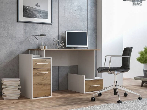 SIGNAL BIURKO B-009 DĄB WOTAN / BIAŁY MAT - płyta laminowana MDF, biurko z szufladami i półkami, do pokoju młodzieżowego, biura SIGNAL BIURKO B-009 DĄB WOTAN / BIAŁY MAT - płyta laminowana MDF, biurko z szufladami i półkami, do pokoju młodzieżowego, biura