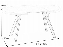 SIGNAL STÓŁ do jadalni DOMINGO II OKLEINA NATURALNA DĄB / CZARNY 140(272)X80 owalny rozkładany nogi czarne metal blat okleina