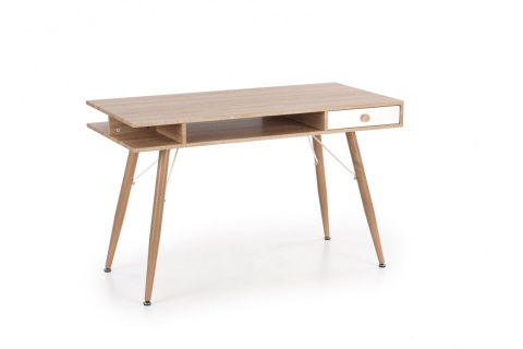 HALMAR B34 biurko dąb sonoma-biały MDF laminowany stal malowana proszkowo 120x60 półki szuflada HALMAR B34 biurko dąb sonoma-biały MDF laminowany stal malowana proszkowo 120x60 półki szuflada