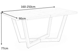 Halmar stół rozkładany MASSIVE160-250x90x77 jasny dąb płyta fornirowana obrzeża lite drewno/nogi stal malowana proszkowo czarny
