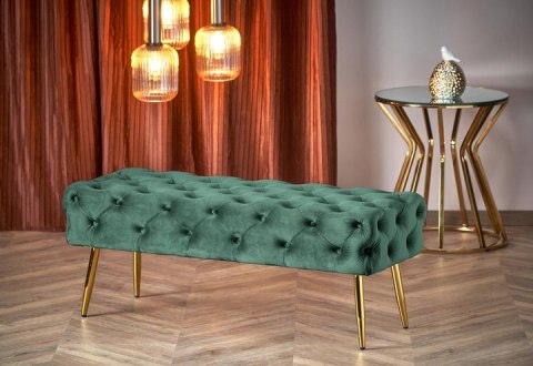 ŁAWKA pufa ATHENA HALMAR velvet CIEMNY ZIELONY / STAL chromowana ZŁOTY 100x45 pikowana ozdobiona guzikami ŁAWKA pufa ATHENA HALMAR velvet CIEMNY ZIELONY / STAL chromowana ZŁOTY 100x45 pikowana ozdobiona guzikami