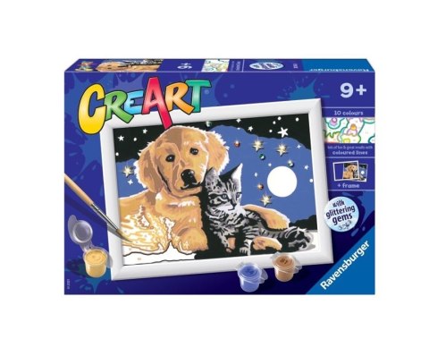 CreArt CreArt Malowanie Po Numerach Dla Dzieci - Pies z Kotkiem Nocą CreArt CreArt Malowanie Po Numerach Dla Dzieci - Pies z Kotkiem Nocą