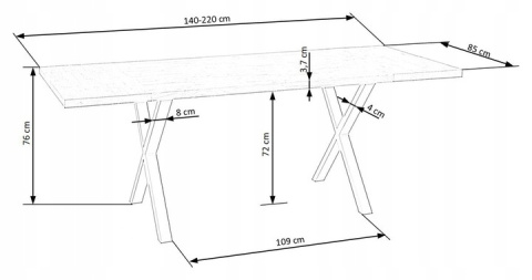 Halmar stół APEX 140x85 drewno lite - dębowe kolor: dąb naturalny nogi stal malowana proszkowo czarny Halmar stół APEX 140x85 drewno lite - dębowe kolor: dąb naturalny nogi stal malowana proszkowo czarny