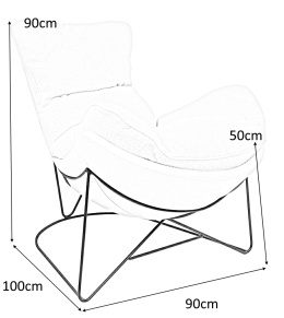 King Home Fotel OTILIA STAND tapicerka ekoskóra PU poducha tkanina TEDDY biały podstawa metal czarny mat