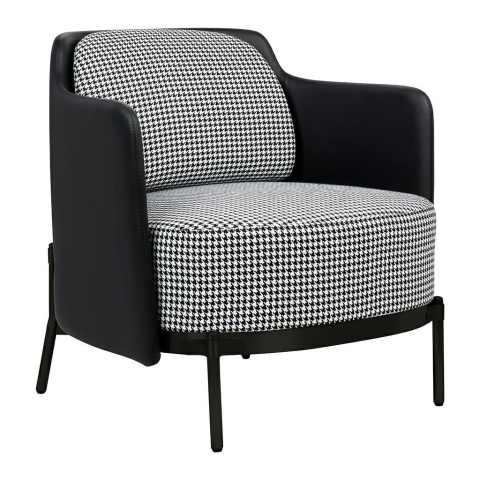 King Home Fotel VENICE BLACK tapicerowany ekoskóra czarny PU / pepitka tkanina podstawa metalowa czarna King Home Fotel VENICE BLACK tapicerowany ekoskóra czarny PU / pepitka tkanina podstawa metalowa czarna