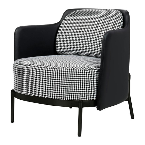 King Home Fotel VENICE BLACK tapicerowany ekoskóra czarny PU / pepitka tkanina podstawa metalowa czarna King Home Fotel VENICE BLACK tapicerowany ekoskóra czarny PU / pepitka tkanina podstawa metalowa czarna