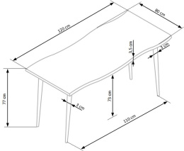 Halmar stół LARSON blat MDF okleinowany - dąb naturalny, nogi - stal malowana proszkowo czarny 120x80