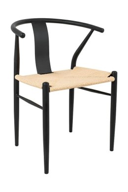 King Home Krzesło WISHBONE METAL CZARNY siedzisko włókno naturalne eleganckie i wygodne