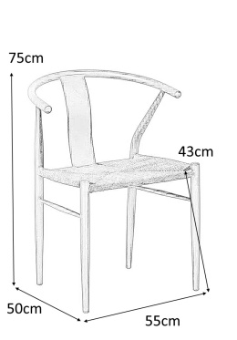 King Home Krzesło WISHBONE METAL CZARNY siedzisko włókno naturalne eleganckie i wygodne