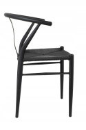 King Home Krzesło WISHBONE METALOWE czarne siedzisko plecione z naturalnych czarnych włókien stabilne i wygodne