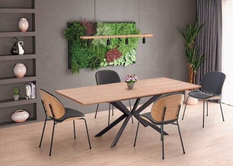 STÓŁ ROZKŁADANY LEGARTO blat MDF + okleina naturalna - DĄB NATURALNY noga stal malowana proszkowo - CZARNA 160-200x90 HALMAR STÓŁ ROZKŁADANY LEGARTO blat MDF + okleina naturalna - DĄB NATURALNY noga stal malowana proszkowo - CZARNA 160-200x90 HALMAR