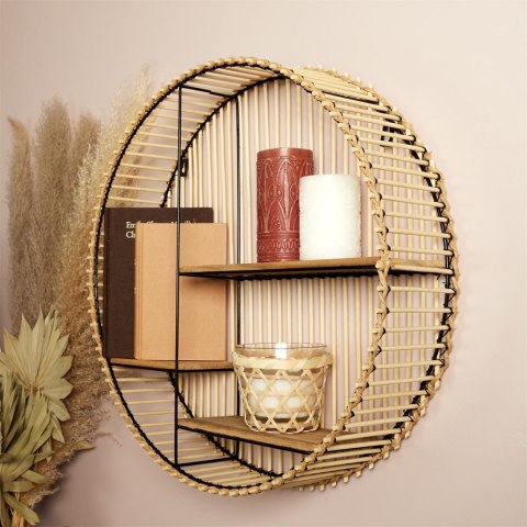 Intesi Półka Bali boho okrągła wisząca stelaż metal Czarny półki drewno rattan Naturalny do salonu pokoju przedpokoju Intesi Półka Bali boho okrągła wisząca stelaż metal Czarny półki drewno rattan Naturalny do salonu pokoju przedpokoju
