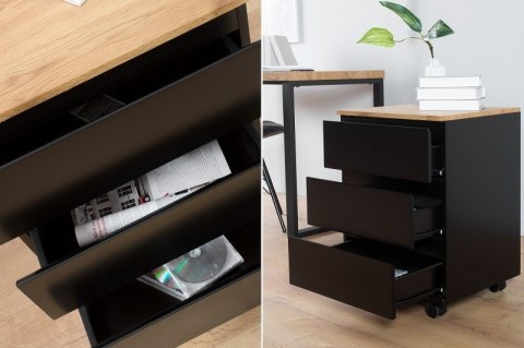 Invicta Interior INVICTA Kontenerek pod biurko BIG DEAL - czarny MDF lakierowany wysoki połysk, dąb fornir na kółkach z blokadą Invicta Interior INVICTA Kontenerek pod biurko BIG DEAL - czarny MDF lakierowany wysoki połysk, dąb fornir na kółkach z blokadą