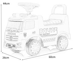 Milly Mally Pojazd Jeździk MERCEDES ANTOS -POLICE TRUCK chodzik pchacz Niebieski Policja światła sygnały schowek pod siedziskiem