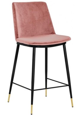 King Home Hoker Krzesło barowe DIEGO 65 brudny róż - welur, podstawa czarno złota metalowa
