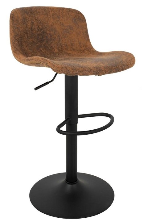 King Home Hoker Krzesło barowe STOR PU regulowana wysokość obrotowy tkanina brązowy podstawa czarna metalowa z podnóżkiem
