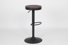 King Home Hoker Krzesło barowe VOLT regulowana wysokość czarne / ciemny wiąz podstawa metalowa siedzisko drewno