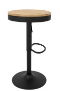 King Home Krzesło barowe VOLT regulowana wysokość metal czarny / naturalny drewno do kuchni do baru recepcji