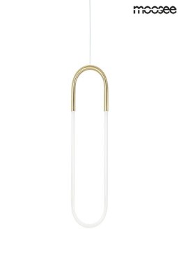 LAMPA WISZĄCA LED PUZO S Moosee MOOSEE ZŁOTA metal dolna część SZKLANA ze źródłem światła PRZYPOMINA SPINACZ