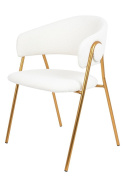 King Home Krzesło VERSO BOUCLE białe tkanina podstawa metal satynowe złoto do salonu jadalni restauracji