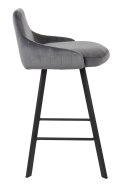 King Home Hoker Krzesło barowe CANVA tapicerowane szare velur dekoracyjne przeszycia na tyle oparcia podstawa metal czarny