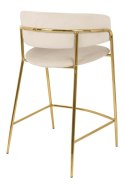 King Home Hoker Krzesło barowe DELTA 65 tapicerowane beżowe welur podstawa metal złoty połysk